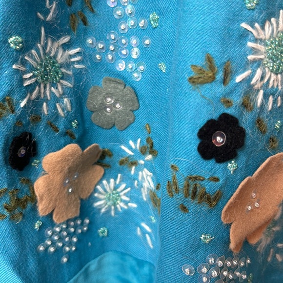 Anthropologie Plenty Tracy Reese Appliqué Wool Lined Turquoise Skirt - L - Picture 2 of 8